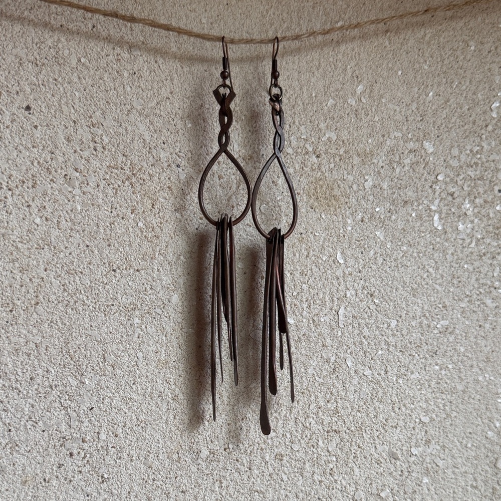 Handcrafted copper Teardrop Fringe Dangle Earrings